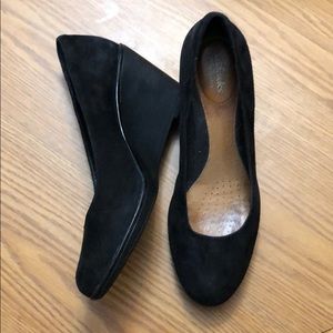 Clark Artisan black suede wedges